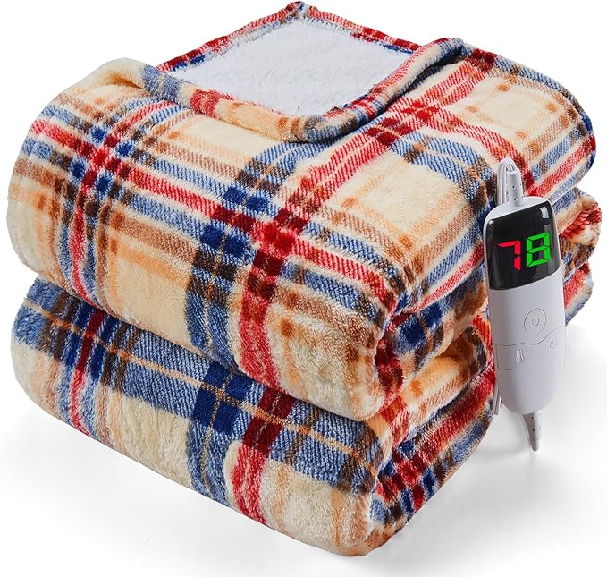 Heated Blanket Electric Throw, 50X60, Heating Throw with 10 Heating Levels & 8 Hours Auto Off, Plaid Checkered Sherpa Blanket Warmer for Adults, Farmhouse Home Decor for Couch Bed Office Gifts for Mom