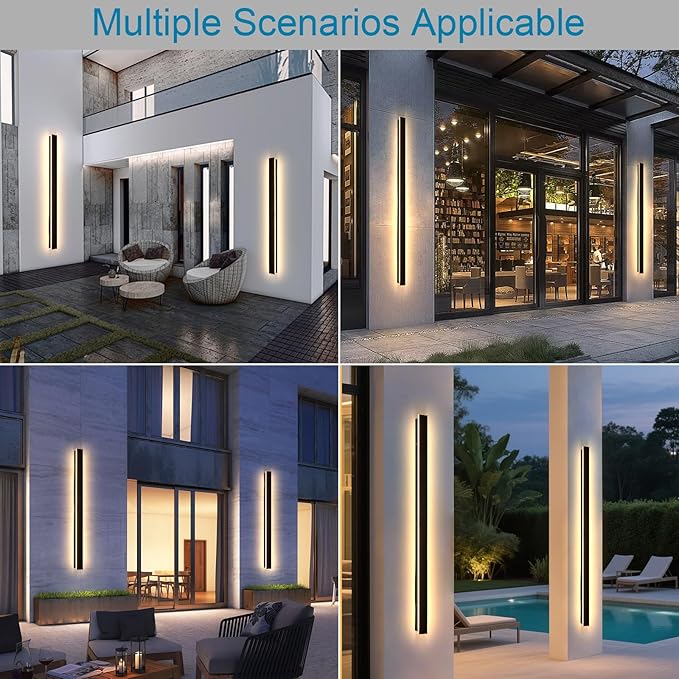 92.5inch Modern Exterior Lighting Fixtures, Waterproof IP65 Linear Outdoor Wall Sconce, Black LED Porch Lights Outdoor 3000K Long Outside Wall Lights for House Exterior Wall Mount Lights