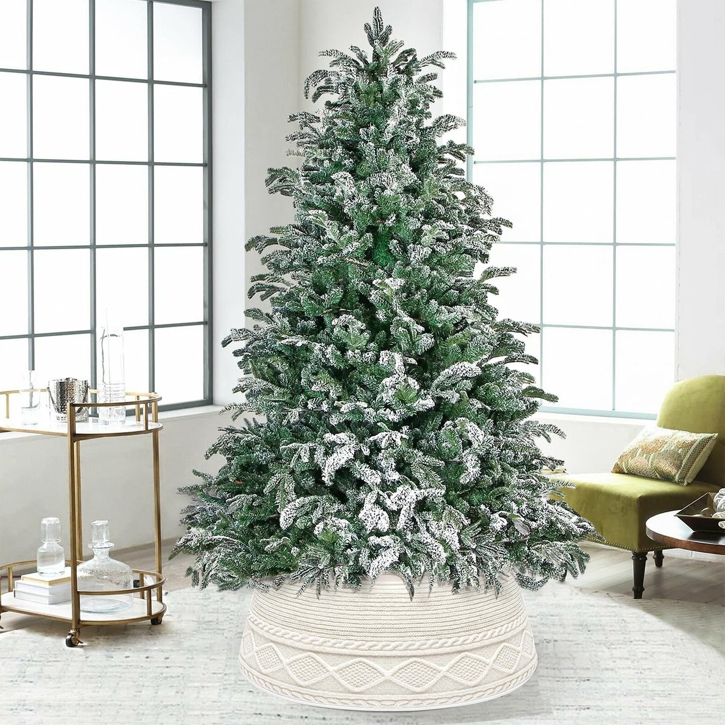 Malier Christmas Tree Collar, 30’’ Knit Xmas Tree Collar, Christmas Tree Collars for Artificial Trees, 11" Extra Tall Tree Stand Base Cover Ring Skirt for 6 ft 9 ft Tree (White, 11''H × 30" W)