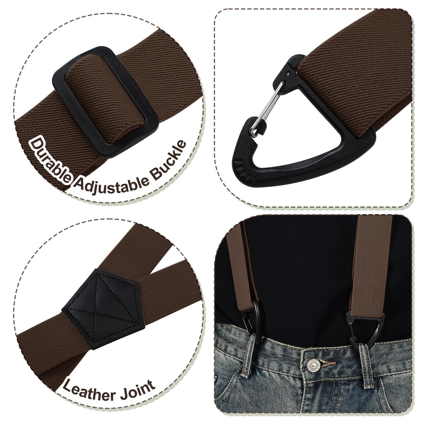 Sintege X Back Hidden Suspender Heavy Duty Work Suspenders 1.5 Inches Hook Suspenders Under Clothing for Men Women(Brown)