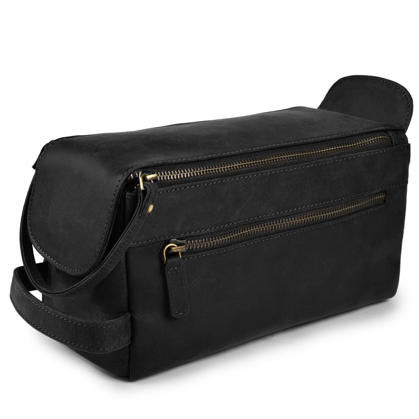 LEATHER VILLAGE Genuine Leather Travel Toiletry Bag - Water-Resistant Dopp Kit for Toiletries, Large Shaving Bag & Bathroom Organizer - Gift for Men & Women - Distressed Black