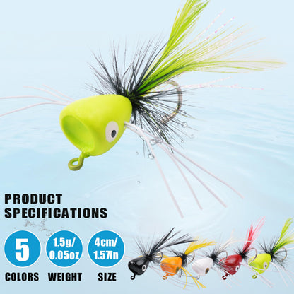 Fly Fishing Popper Lures Kit,Bass Poppers Flies Dry Fly Fishing Flies Panfish Bluegill Popper Bait Bug with Hooks for Freshwater