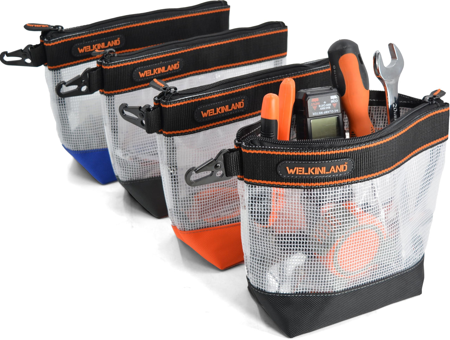 WELKINLAND 10-Inch Clear Tool Pouch Organizer - 4 Pcs Zipper Tool Bags