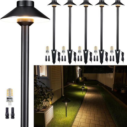 Gardenreet Low Voltage Landscape Lighting Brass, 12v Pathway Lights Waterproof, Hard Wired Path Light Outdoor, Mushroom Black for Exterior Patio House with 3W 270LM 3000K Soft White G4 Bulb (6 Pack)