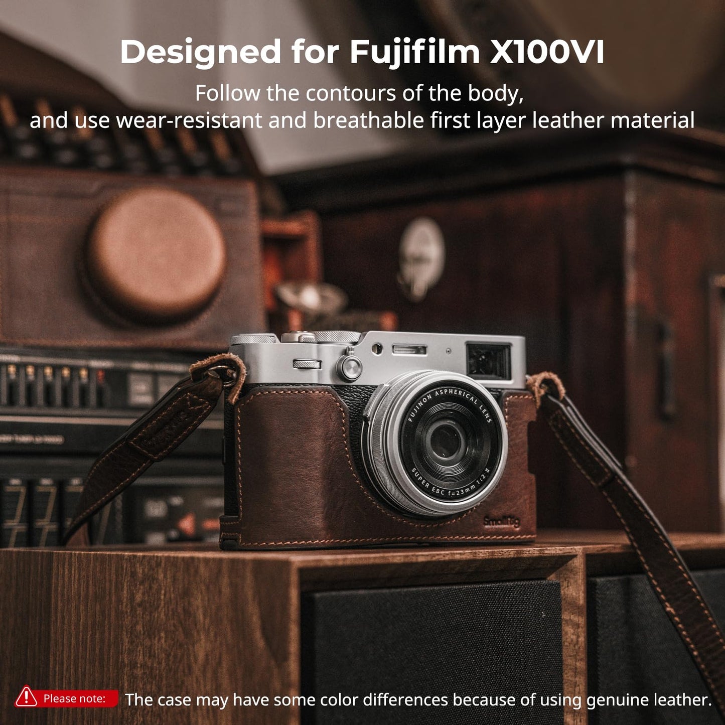 SMALLRIG Leather Case Kit for FUJIFILM X100VI, Including Half Case, Flip Cover and Shoulder Strap, Genuine Leather Material, Portable and Protecting - 4558