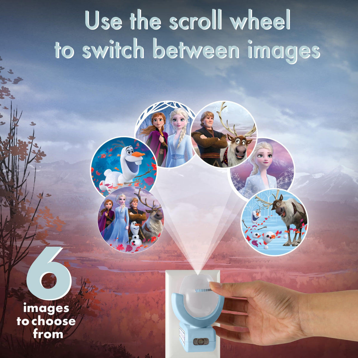 Projectables Disney Frozen Kids LED Night Light Projector, Nightlight Plugs Into Wall with Dusk to Dawn Sensor, Elsa Anna Olaf, Soft Glow for Bedroom Bathroom Nursery Hallway Room Décor, 45028