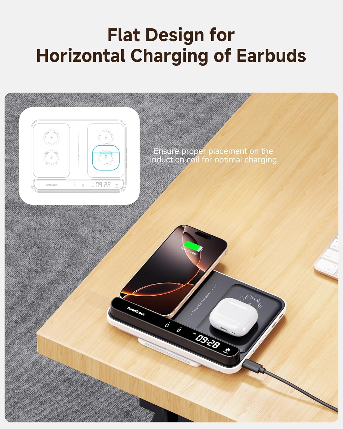 Dual Wireless Charger Stand, SwanScout 504, Foldable Wireless Charging Station Pad for iPhone Air/17/16/15 Series, Samsung Galaxy S25/S24/S23, Google Pixel 10/9/8, Android Phones, AirPods/Galaxy Buds