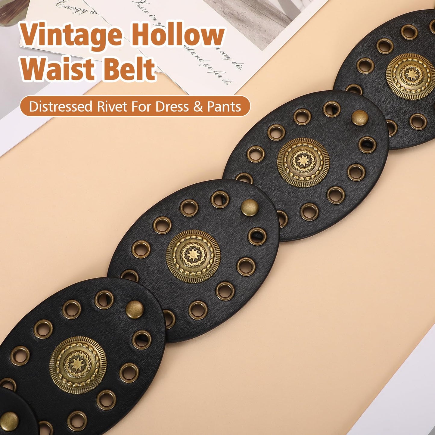 XZQTIVE Women's Boho Disc Belt Concho Western Cowgirl Cowboy Belt for Ladies Wide Vintage Leather Waist Belt for Dress