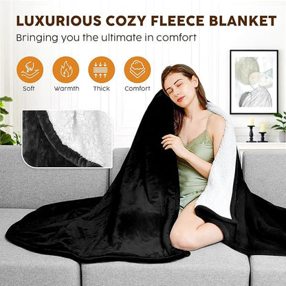 HYLEORY Heated Electric Blanket Full 72"x84" Soft Fleece & Flannel with 5 Heating Levels & 10 Hours Timer Auto Shutt Off, ETL Certified, Washable，Heated Blanket for Body-Black