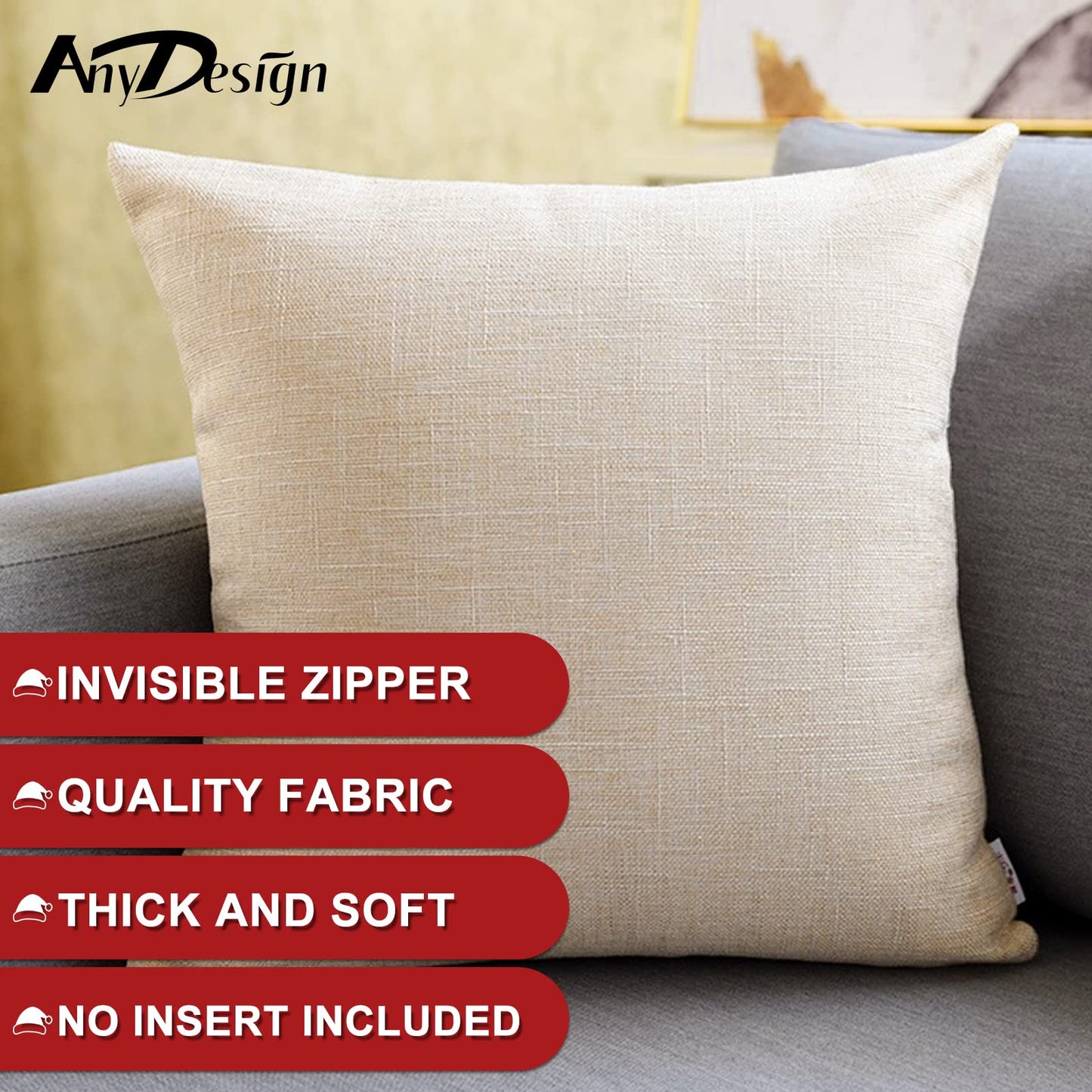 AnyDesign Christmas Pillow Cover 18 x 18 Inch Red Black Buffalo Check Plaids Holy Night Throw Pillow Case Decorative Cushion Cover Case for Farmhouse Home Couch Sofa, Set of 4