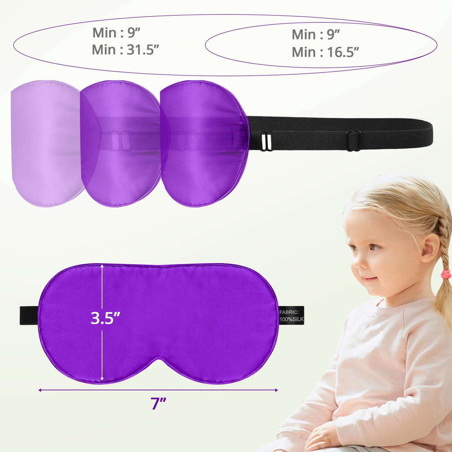Kids Sleep Mask Eye Cover, 100% Real Natural Pure Silk Eye Mask with Adjustable Strap, Blindfold Kids Eye Mask for Sleeping, Eye Shade for Boys Girls and Adult, Pressure-Free Comfort (Black)