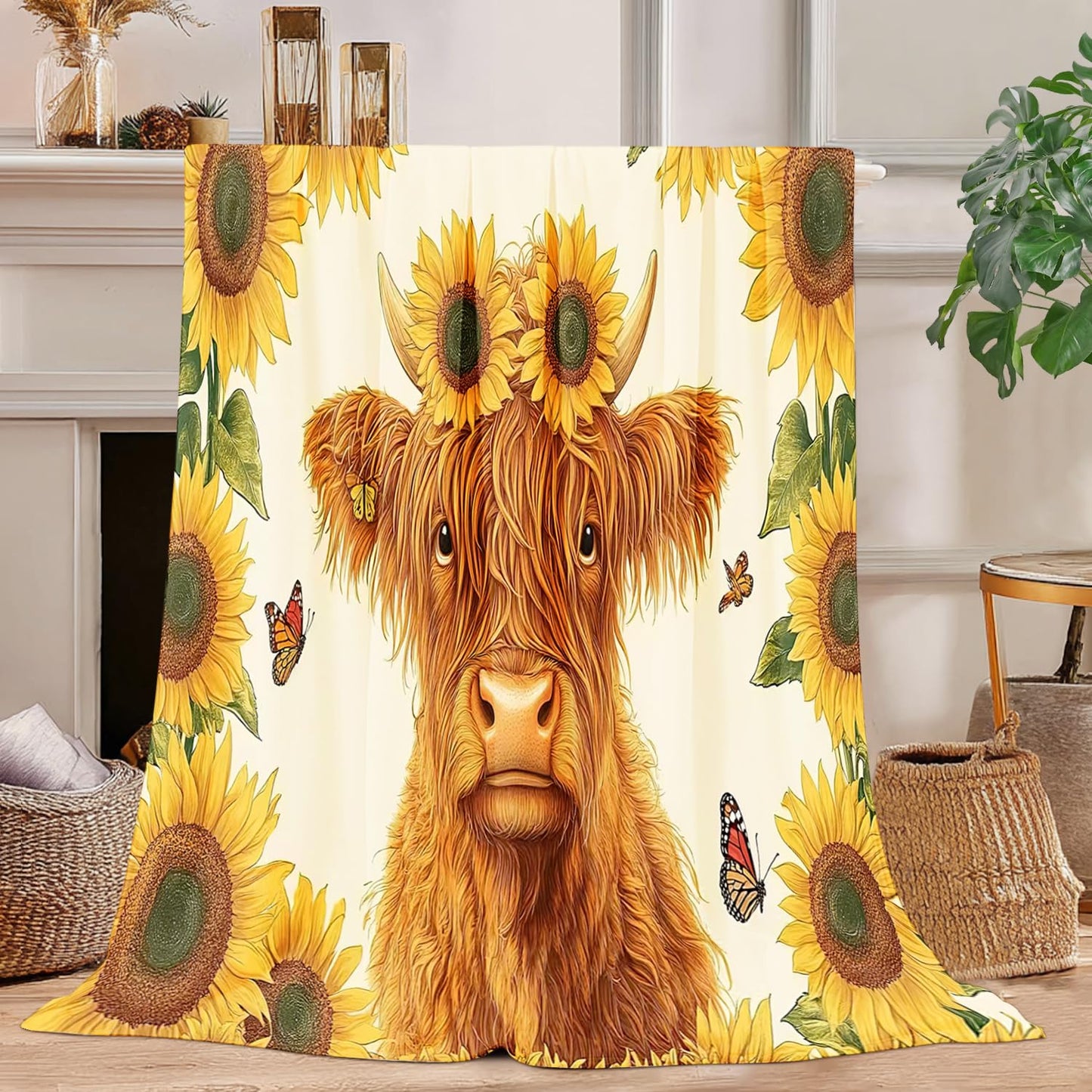 Highland Cow Blanket Cow Throw Blanket Super Soft Plush Flannel Bedding Gifts for Boys Girls Men Women Lovers Adults Stuff for Sofa Bed Room Decor 40"X50"