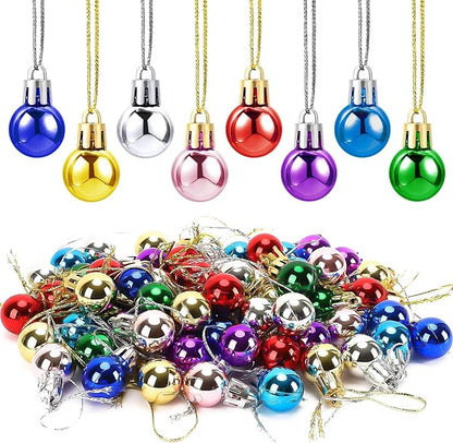 Jansun 120PCS Christmas Mini Balls Ornaments Multicolour Miniature Xmas Tree Hanging Decorations Small Vintage Glitter Balls for Holiday Party Outdoor Indoor DIY Craft Decor Supplies (Shiny Surface)