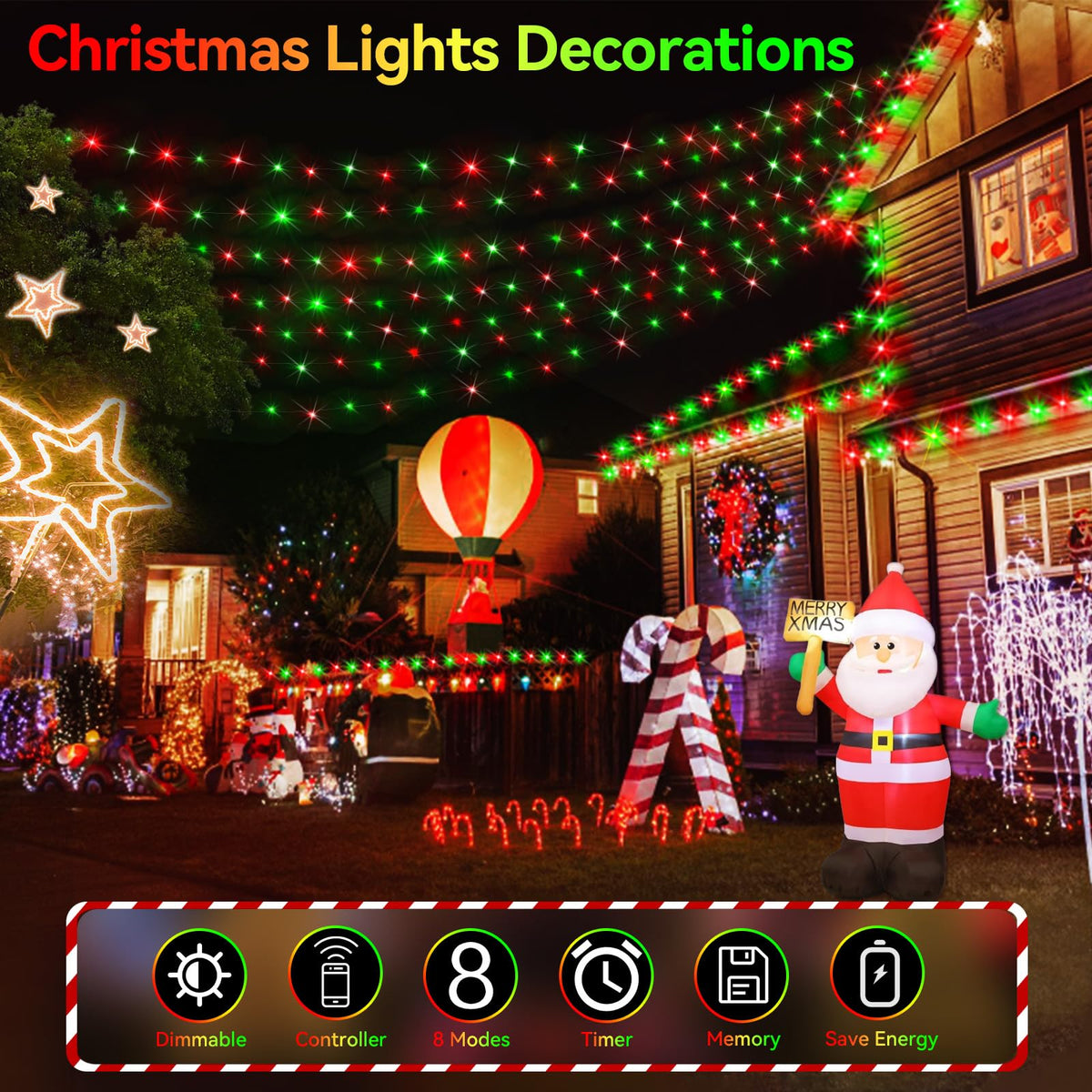 Hezbjiti 2 Pack 1000 LED 403 FT Christmas String Lights Outdoor, 8 Lighting Modes IP44 Waterproof Fairy Lights with Timer and Dimmable Function for Party Tree Decorations (Red+Green, Clear Wire)