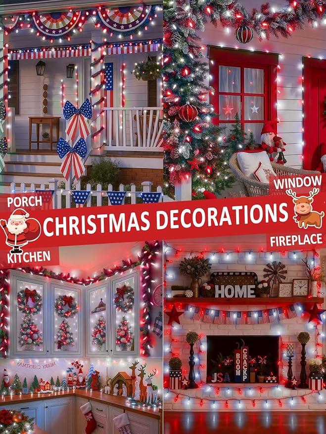 Upgraded 250 LED C6 Connectable Christmas String Lights Red and White, 82FT Waterproof Christmas Twinkle Light Outdoor, Plug in Fairy Lights Indoor with 13 Modes & Timer for Christmas Tree Decorations