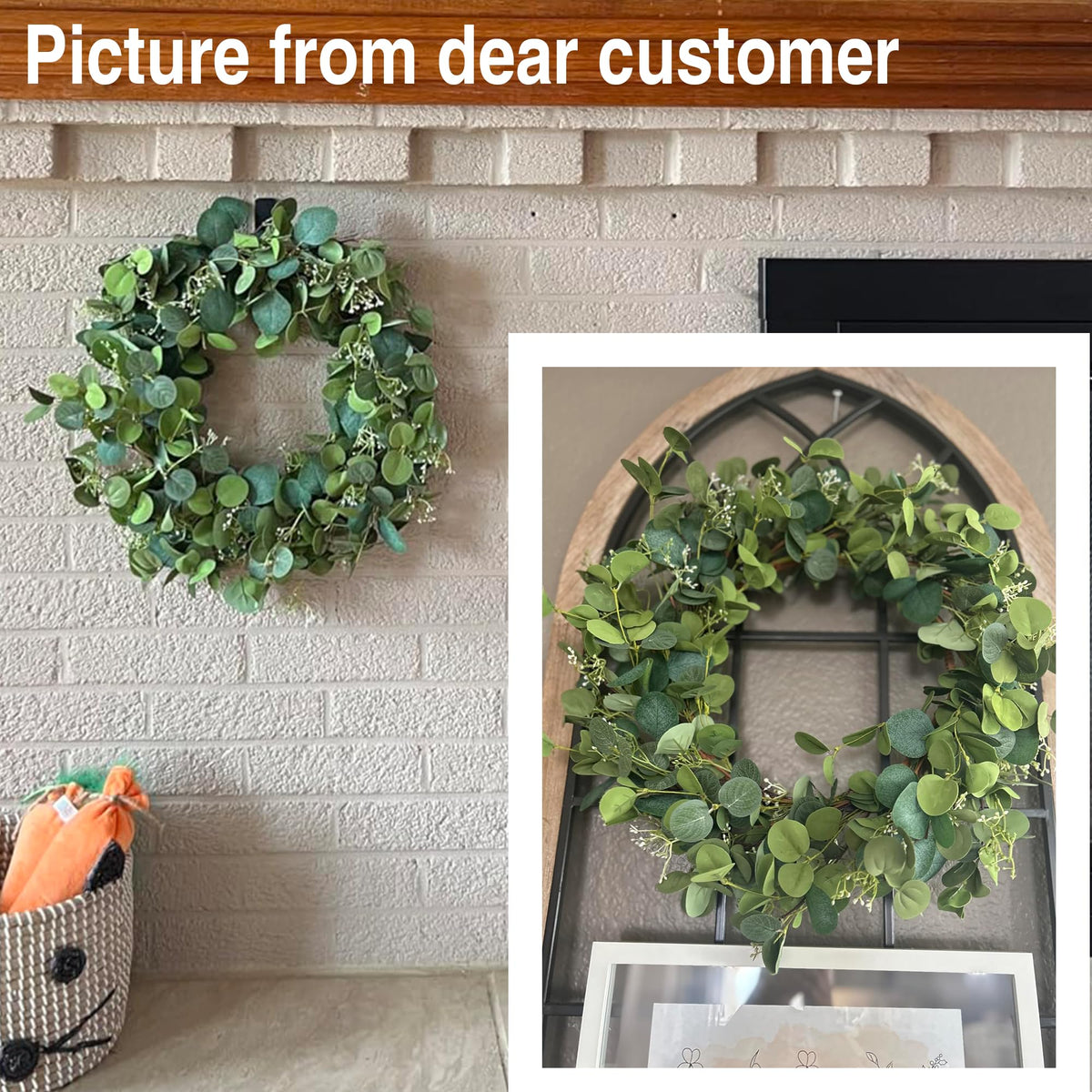 HomeKaren Eucalyptus Wreaths for Front Door 22", Handmade Green Leaves Wreath for Summer, Spring and All Seasons, Greenery Floral Wreath for Wall and Outside