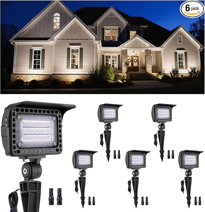 Gardenreet Outdoor LED Flood Lights - 20W 12V Landscape Wall Wash Lights, Low Voltage Waterproof Aluminum Brown Hardwired, Angle Adjustable Wide Beam for Wall Patio House Yard 6 Pack
