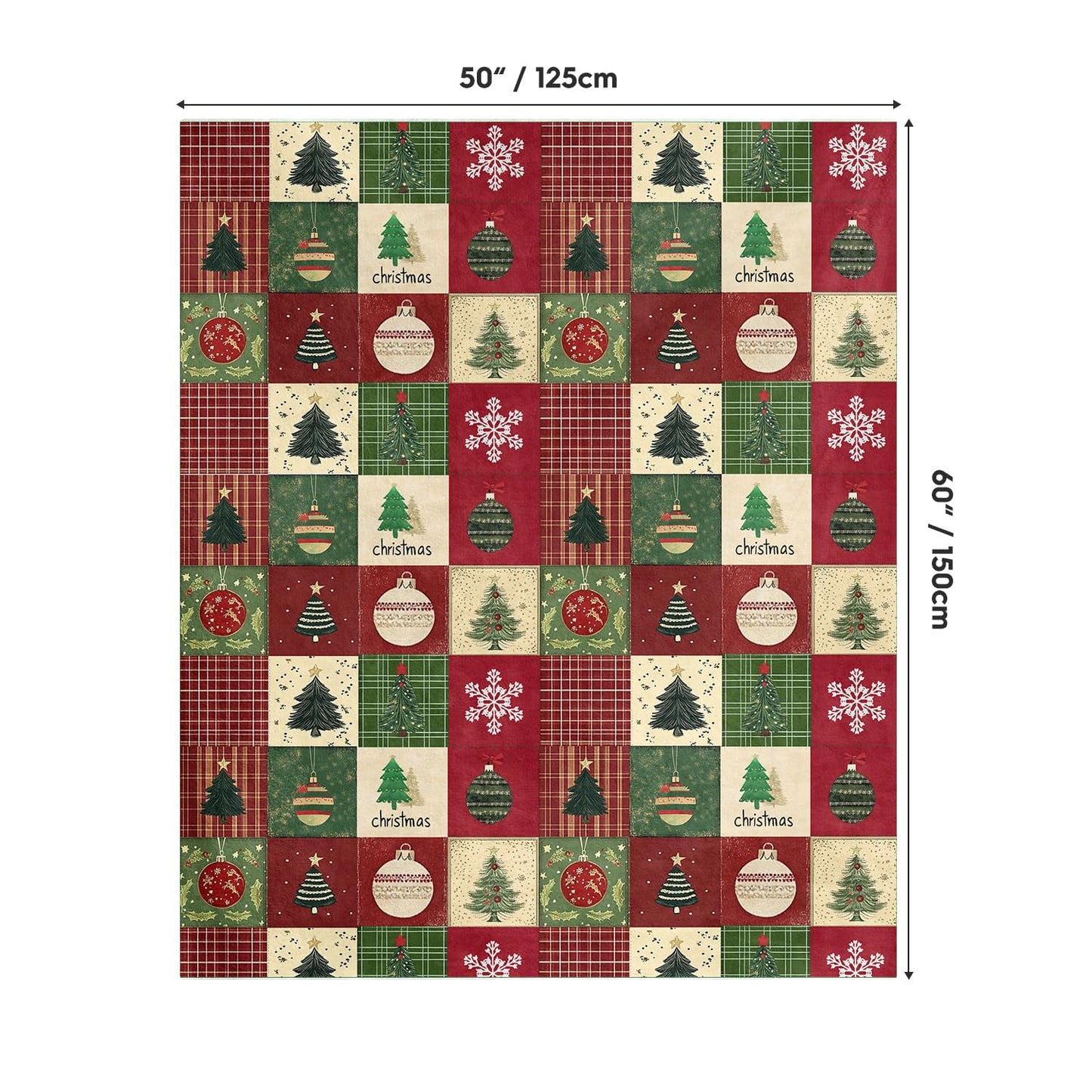 Horaldaily Christmas Flannel Blanket Throw, Red Green Checkered Tree Snow Ornaments Soft Fuzzy Plush Cozy Fleece Blankets for Couch Sofa Bed Lounging, Ideal Gifts for Kids Adults Wife Self, 50x60