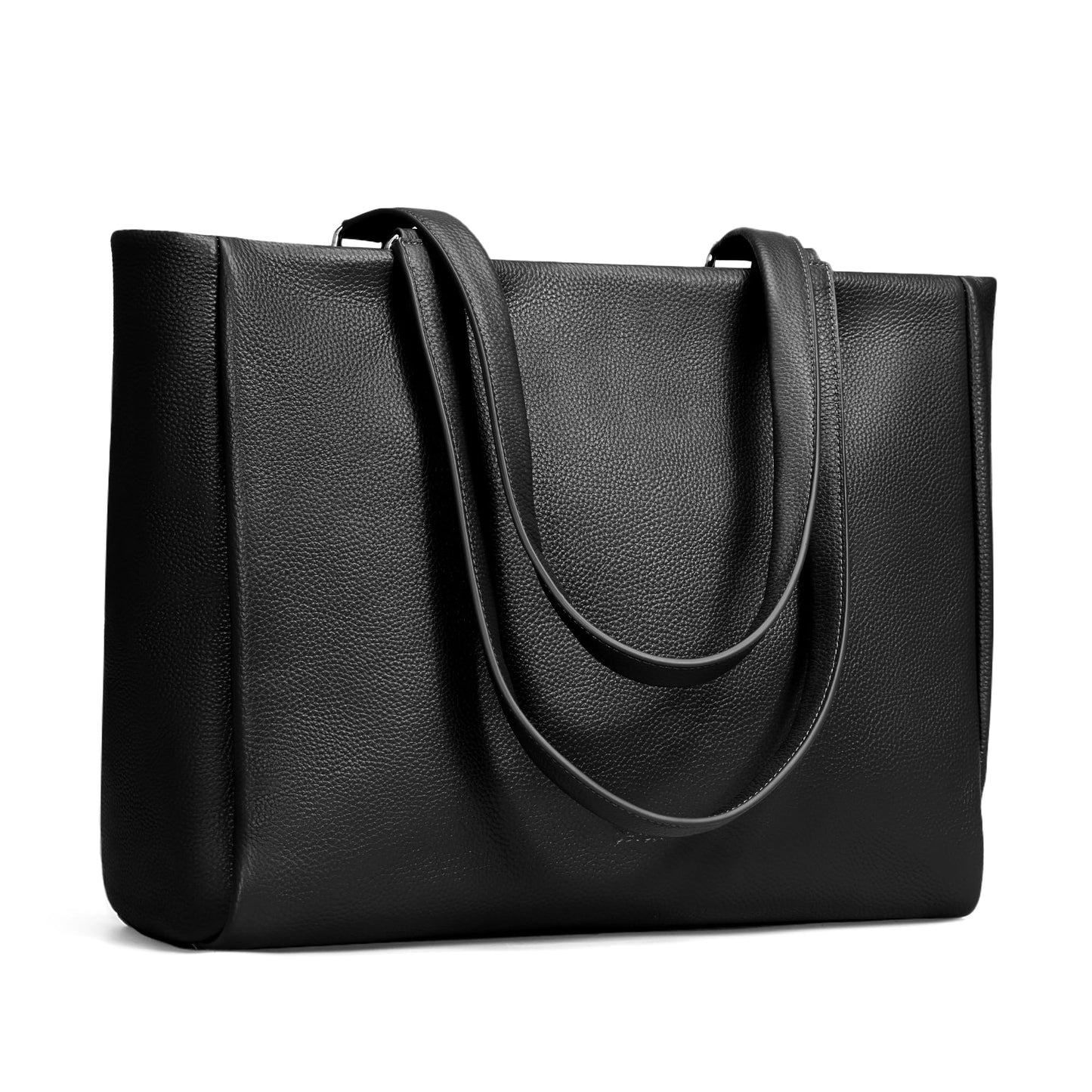 befen Black Genuine Leather Work Tote Bag for Women, Womens Totes Shoulder Purses Satchel Handbags with 15.6" Compartment & Water Cup Holder