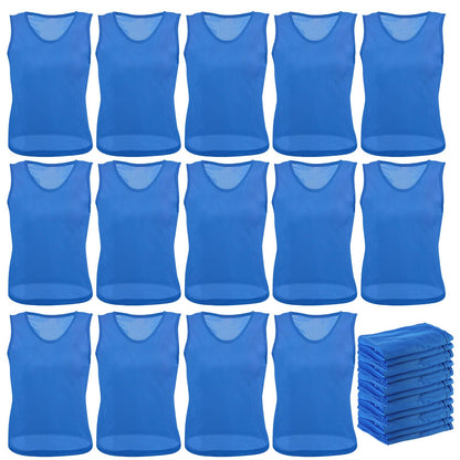 Newcotte 24 Pcs Pinnies Scrimmage Vests Team Practice Jersey Nylon Mesh Pennies for Soccer Basketball Sports (Blue,Adult, L)