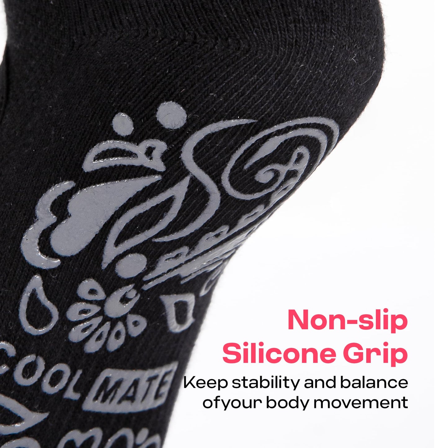 CoolMate Pilates Socks with Grips for Women, Yoga Socks, Crew Non Slip Women for Workout, Barre, Pilates Gifts