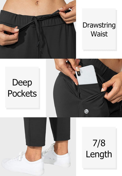 G Gradual Women's Pants with Deep Pockets 7/8 Stretch Sweatpants for Women Athletic, Golf, Lounge, Work (Black, XX-Large)