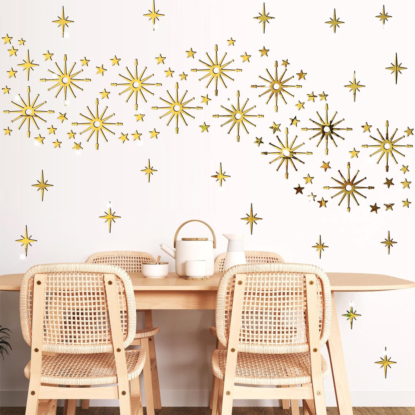 Star Wall Decals Gold Stars Stickers Ceiling Decor Removable Acrylic Mirror Decal Peel and Stick Sparkle Sticker for Wall 3D Midcentury Mirror Art Murals for Bedroom Living Room Nursery Decorations