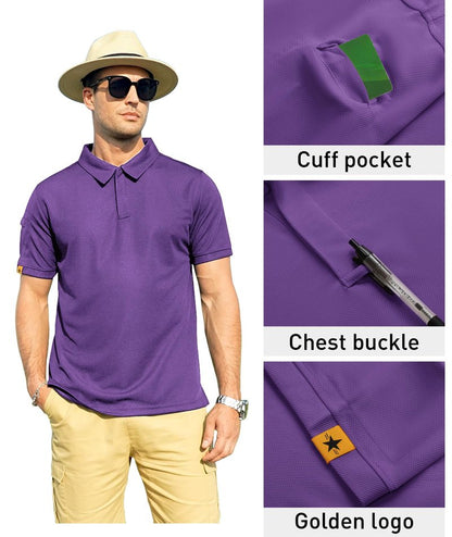 ZITY Mens Polo Shirt Short Sleeve Sports Tactical T-Shirt Athletic Golf Polos Daily Casual Stylish Collared Shirts for Men Violet 5X-Large