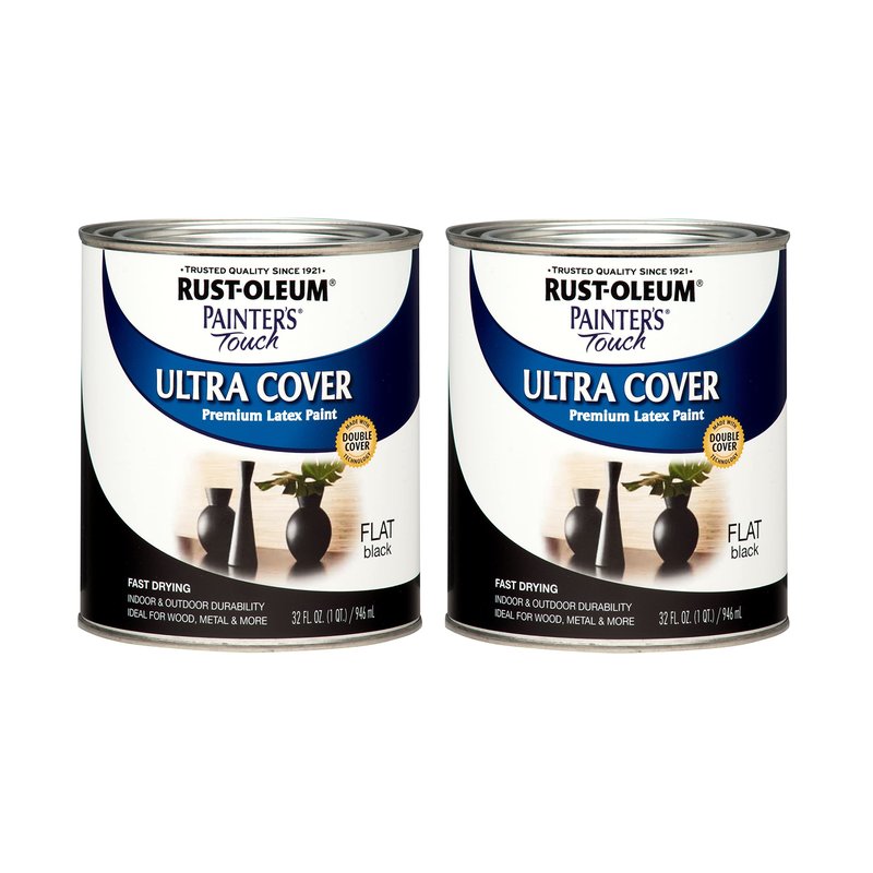 Rust-Oleum 1976502-2PK Painter's Touch Latex Paint, Quart, Flat Black,32 Fl Oz, (Pack of 2)