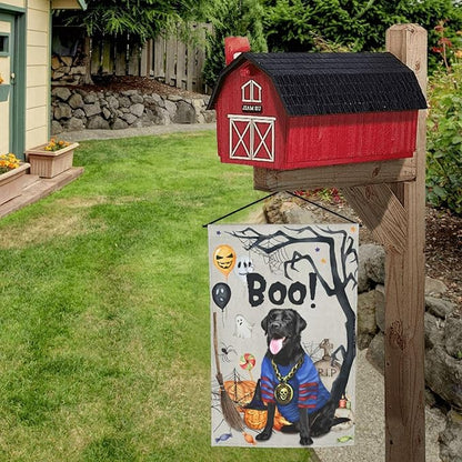 Labrador Black Dog Halloween Boo Pumpkin Garden Flag Welcome Party Outdoor Outside Decorations Picks Home House Garden Yard Decor 12x18 Inch