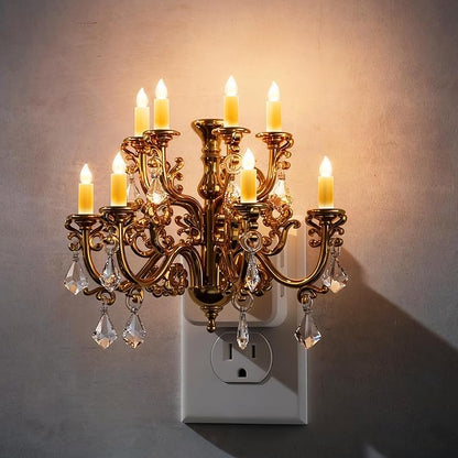 L LOHAS LED Night Lights Plug into Wall,Crystal Chandelier Candle Nightlight with Dusk to Dawn Sensor,Brightness Adjustable,3000K Soft White,Rotatable Plug Addtion for Home Decor,Hallway,Bathroom