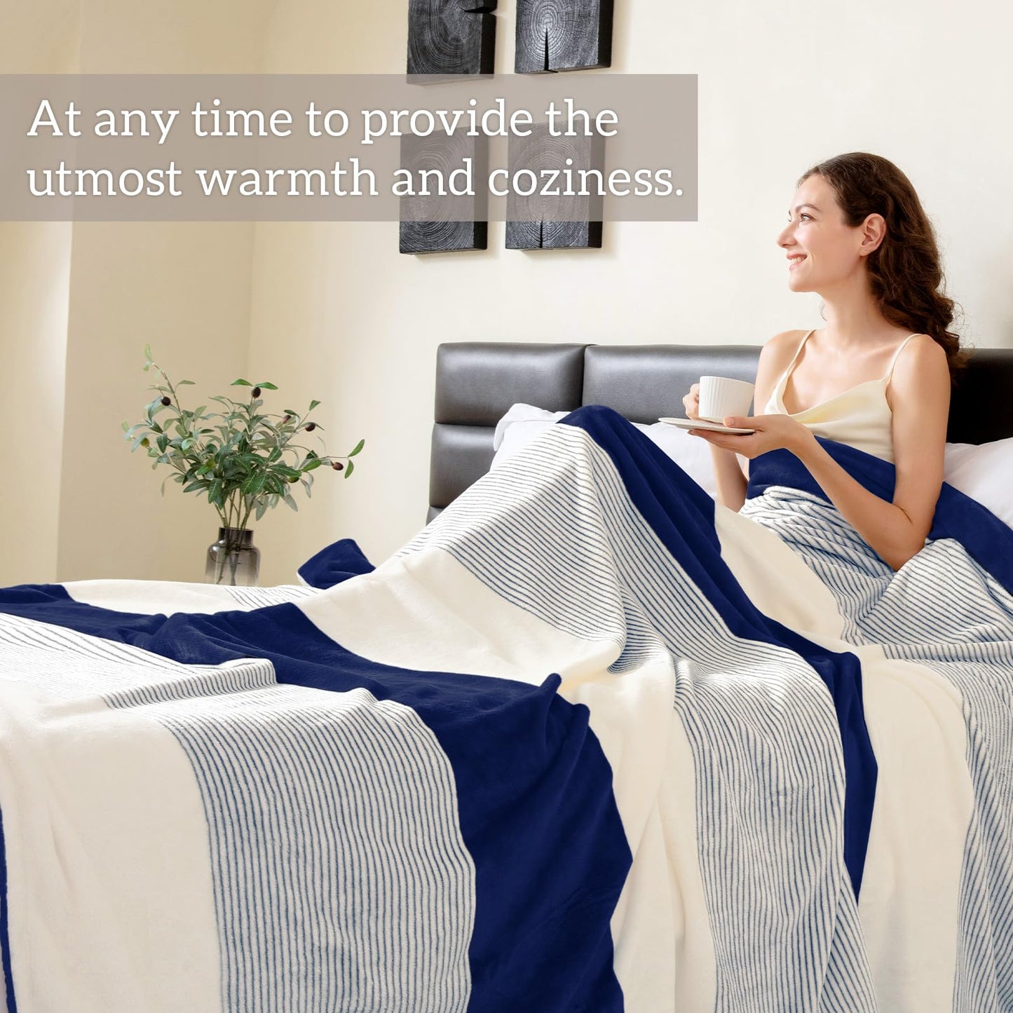 Homelike Moment Fleece Throw Blanket for Couch, Blue Soft Fluffy Blankets Throws, Fuzzy Cozy Plush Flannel Blanket for Sofa, Comfy Warm Lightweight Bed Blanket Striped (Navy Blue, 50x60IN)