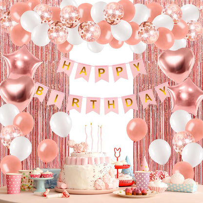 Rose Gold Birthday Decorations With Electric Balloon Pump, Happy Birthday Decorations for Women Girls, Birthday Party Decorations Kit Balloon Garland Kit Decoracion de Cumpleaños Para Mujer