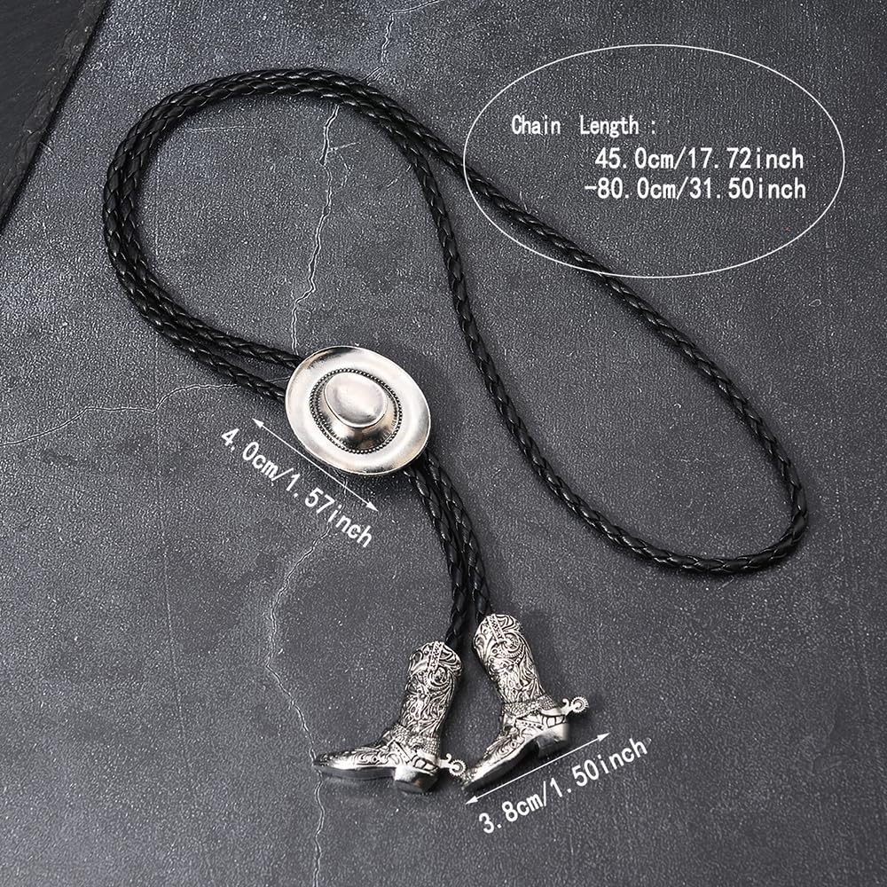 Joxevyia Western Cowboy Bolo Tie for Men Women Adjustable Necktie 3D Cowboy Hat and Boots Tips Bolo Neckties for Concert Rodeo and Daily Outfit