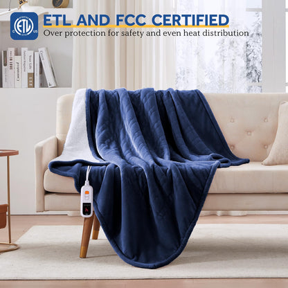 Sealy Electric Blanket Throw Size 50"*60",Super Cozy Flannel to Sherpa Reversible Heated Blanket Throw with 6 Heating Levels & 2-10 Hours Auto Off Overheating Protection Machine Washable,Beige