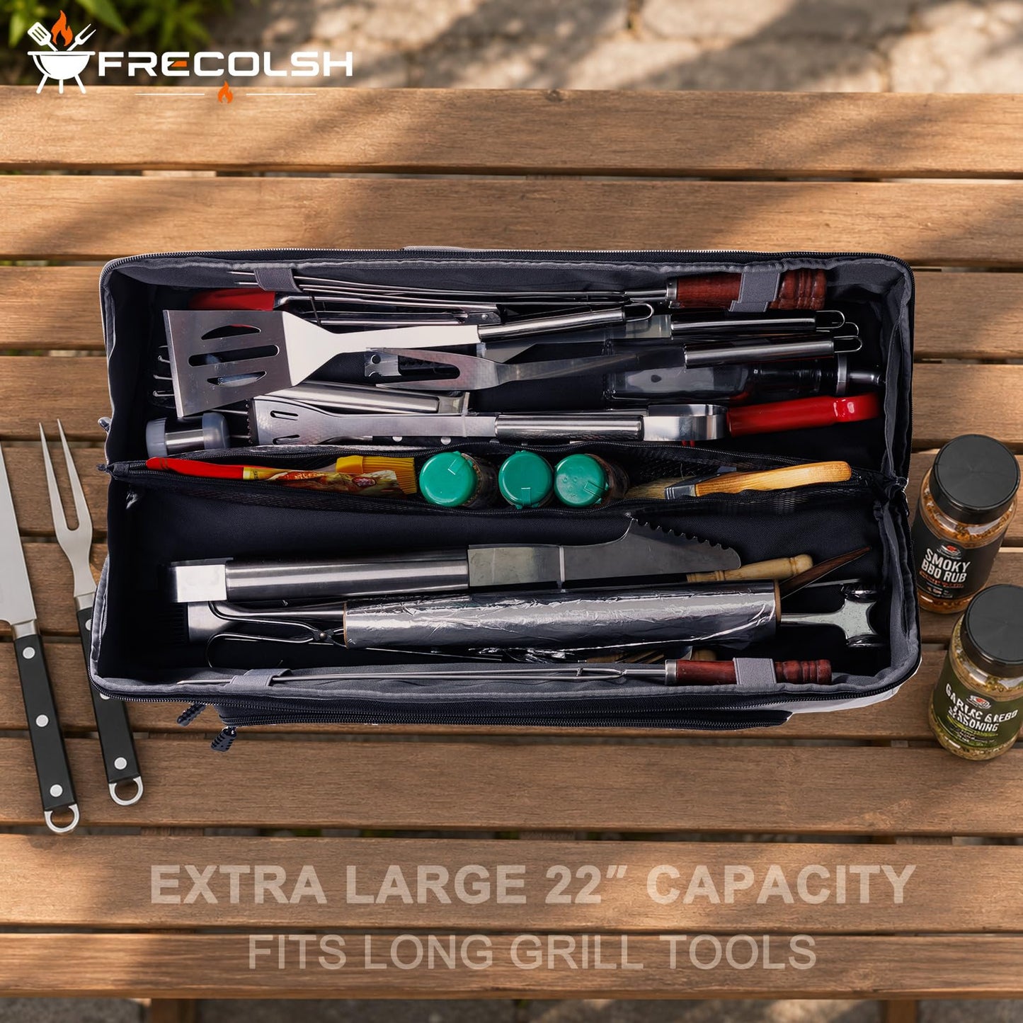 22" Grill Tool Bag, Heavy Duty BBQ Accessories Organizer with Wide-Open Design, Large Griddle Utensil Storage Bag for Blackstone, Camping, Tailgating, BBQ Gifts for Men（Bag Only）