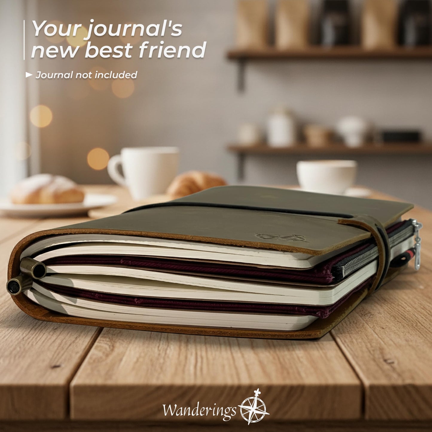 WANDERINGS Zipper Case Card Sleeve Holder Travelers Journal Accessory for Refillable Travel Journals - A5 Size - 5.25" x 8.25" - Durable 100% Cotton Fabric Planner Accessories Case