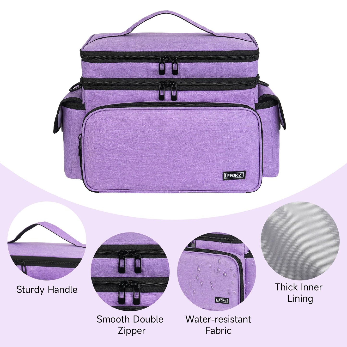 LEFOR·Z Large Sewing Supplies Organizer,Double-Layer Sewing Accessories Storage and Organizer Case Bag,Protable Travel Sewing Box Sewing Basket for Sewing Tools,Purple(Bag Only)