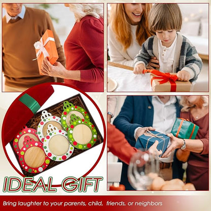 24 Pcs Christmas Pictures Frame Ornaments Bulk Wooden Red Green White Dots Christmas Photo Ornaments Hanging Picture Frames Memories Gifts Keepsake for Tree