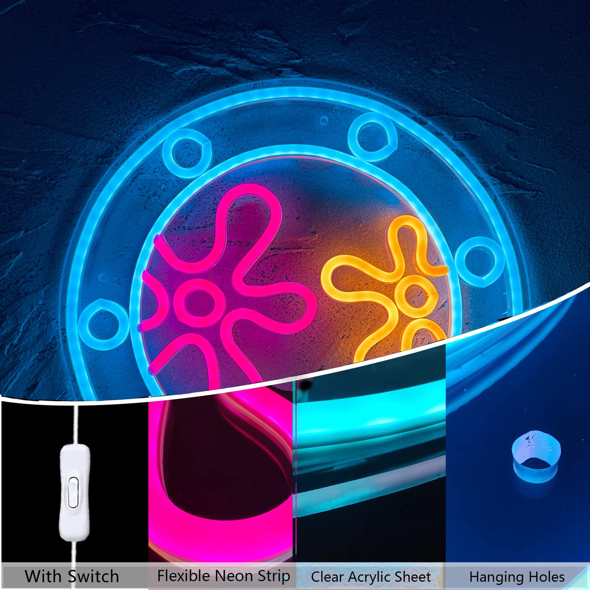 manimo Ocean World Porthole Neon Lights, LED Under Sea Porthole Neon Signs for Wall Decor,USB Night Light for Game Room Bedroom Birthday Wedding Party Gifts(13.3 * 13.3in)