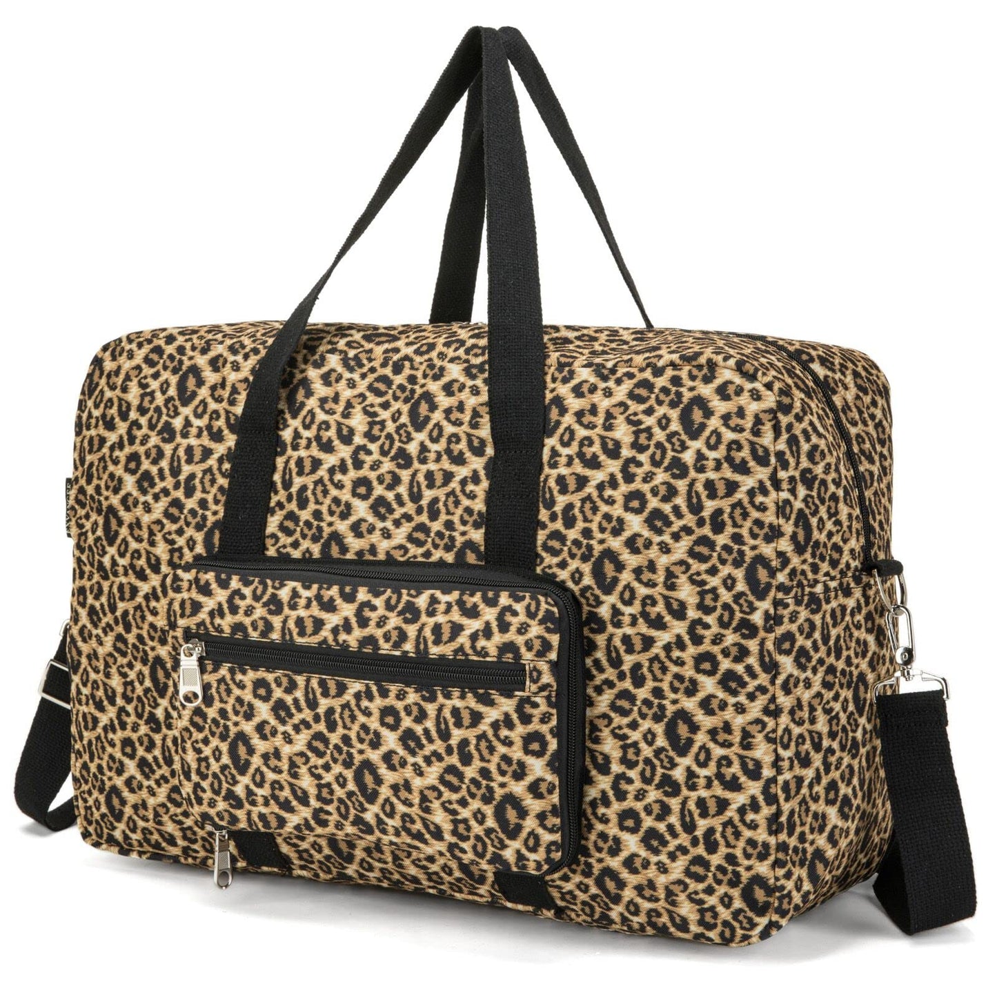 EXYANGEE Foldable Travel Duffel Bag, Medium Women's Weekender and Overnight bag carry on Luggage bag for Women(Leopard)