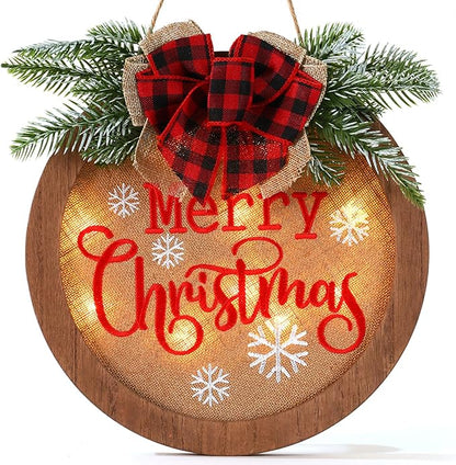HOMCDALY Christmas Welcome Sign for Front Door, Winter Merry Christmas Wreath, Farmhouse Door Decoration Wooden Hanging Sign, Christmas Decoration (F-Xmas)