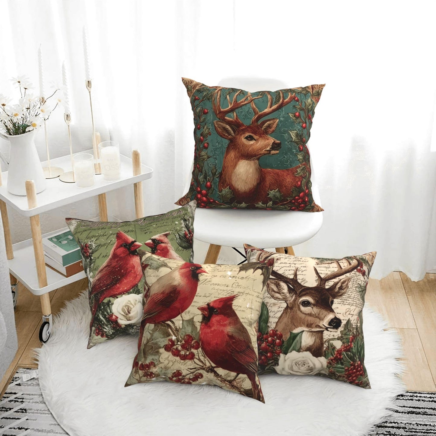 oyebn Christmas Animals Throw Pillow Covers Set of 4 Decorative Soft Double Sided Print Pillow Case Farmhouse Home Decor for Living Room Sofa Couch 18x18