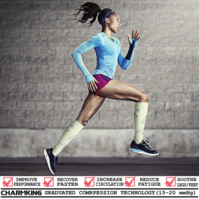 CHARMKING Compression Socks for Women & Men (8 Pairs) 15-20 mmHg Graduated Copper Support Calf Socks are Best for Pregnant, Nurses - Boost Performance, Circulation, Knee High Wide Calf(L/XL, Multi 63)