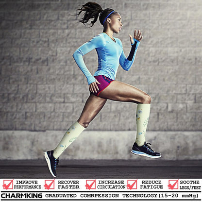CHARMKING Compression Socks for Women & Men (8 Pairs) 15-20 mmHg Graduated Copper Support Calf Socks are Best for Pregnant, Nurses - Boost Performance, Circulation, Knee High Wide Calf(L/XL, Multi 63)