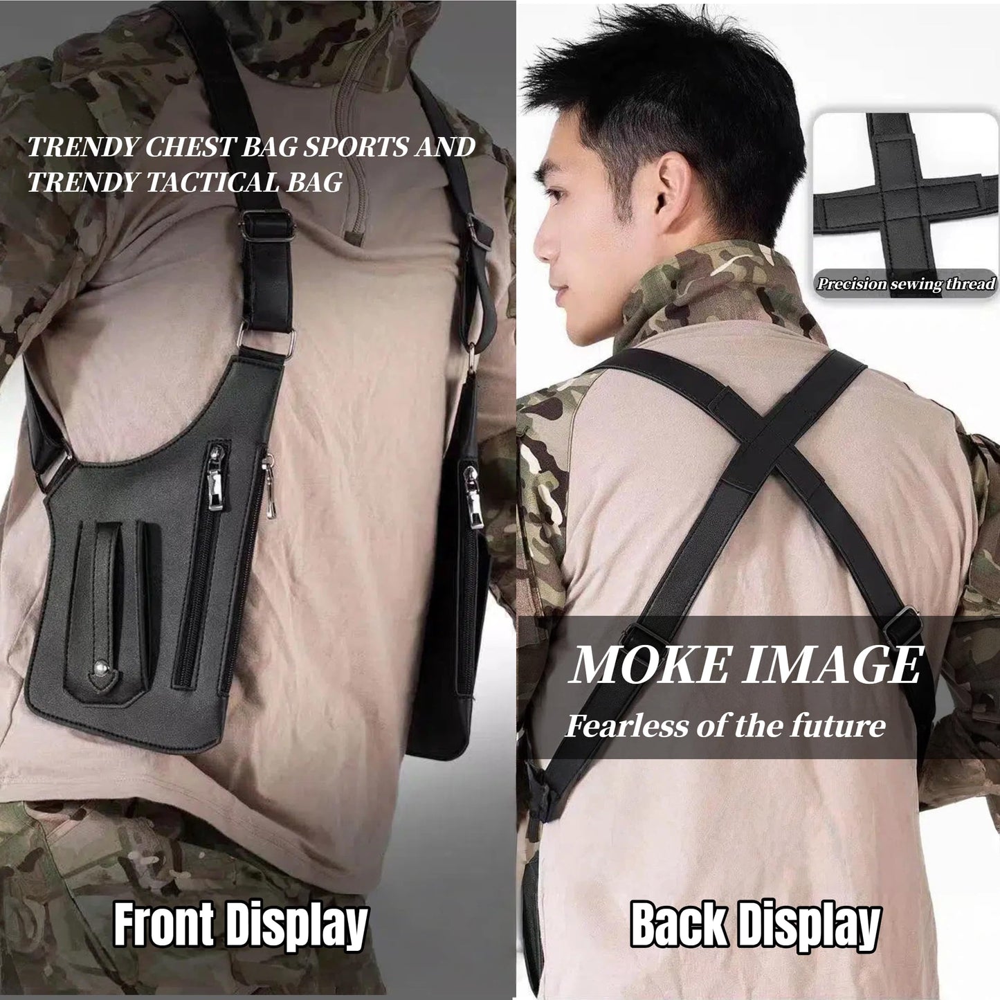 Tactical Double Shoulder Armpit Bag,Anti-Pickpocket Hidden Strap Wallet,Adjustable Leather Armor Crossbody Pack Multi-Pocket (Black)