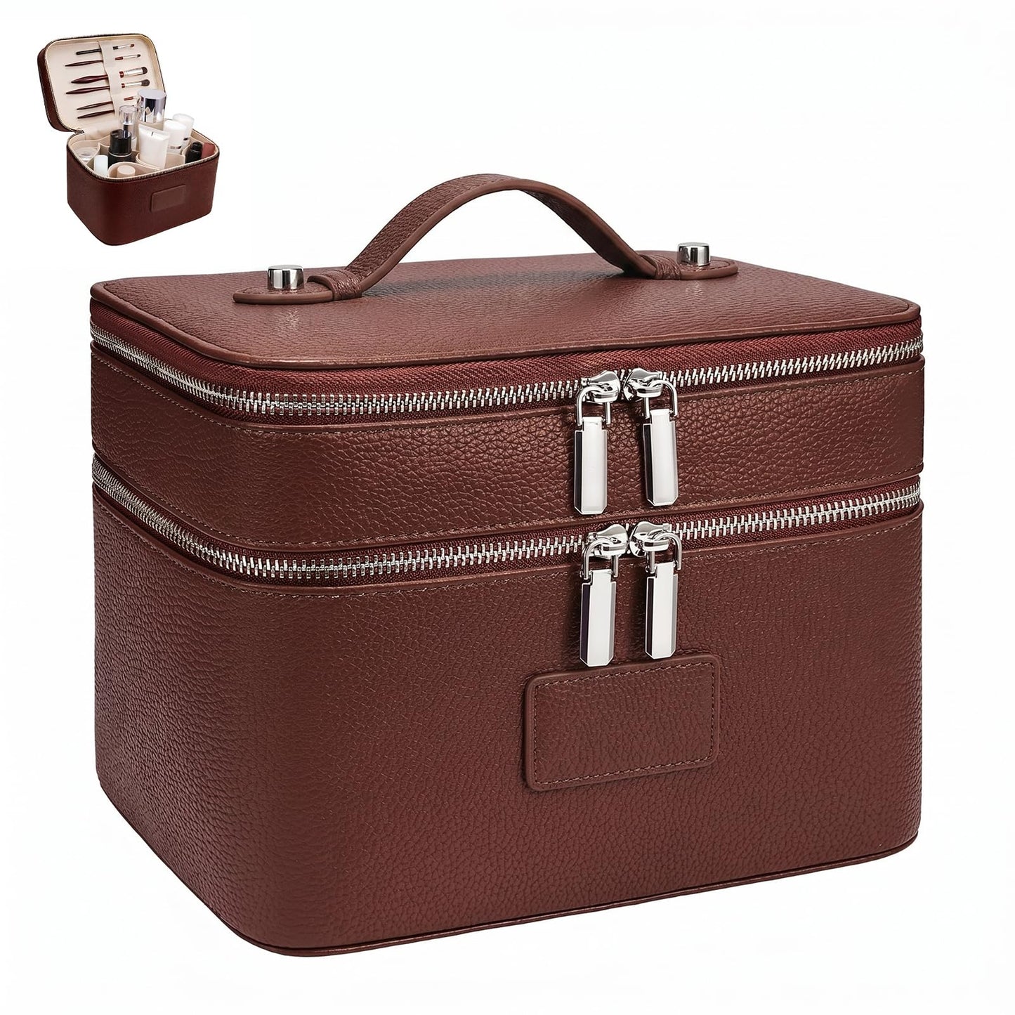 idoltimes Makeup Case, Large Capacity Leather Makeup Bag for Women,Large Capacity Waterproof Double Leather Cosmetic Case,Removable Compartment Travel Organizer