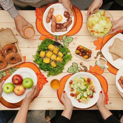 Yingzhao 6 Pcs Thanksgiving Fall Pumpkin Placemats Autumn Harvest Orange Table Place mats Embroidered 14'' Round Decorative Placemats for Holiday Party Kitchen Dinning Table Decorations