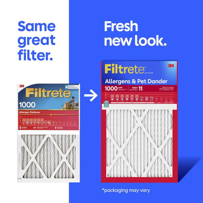 Filtrete 18x18x1 Air Filter, MERV 11, MPR 1000, Allergens & Pet Dander, 3-Month AC and Furnace Filters, Cleaner Air, Reliable Airflow, 6 HVAC Filters (Actual Size 17.68 x 17.68 x 0.81 in)