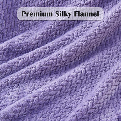 NEWCOSPLAY Super Soft King Blanket Lavender Premium Silky Flannel Fleece Leaves Pattern Lightweight Bed Blanket All Season Use (Lavender, King(90"x110"))
